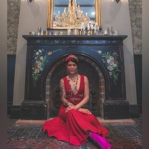 FAME & PARTNERS red evening gown formal dress XS